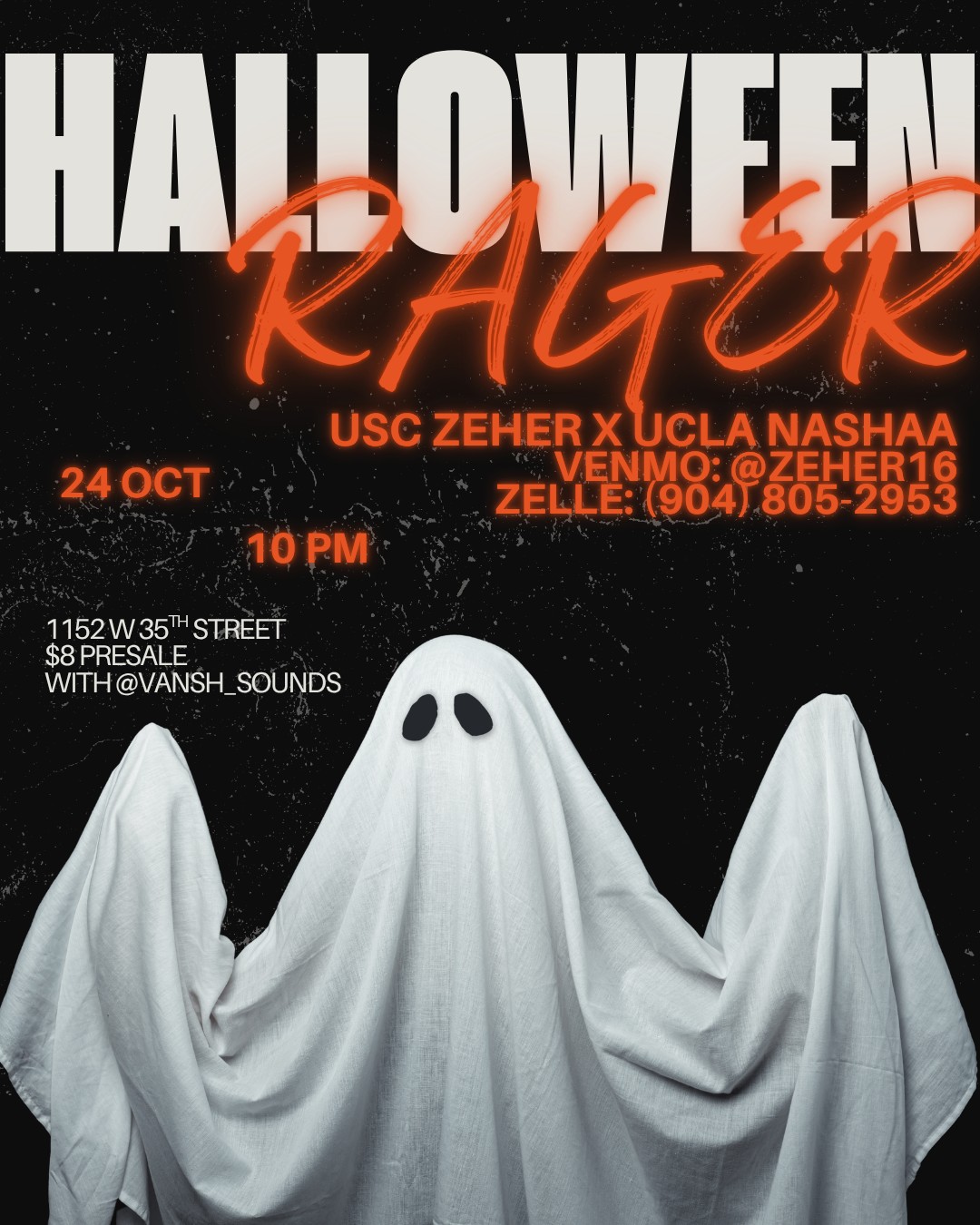 Halloween Rager sponsored-party flyer for USC Zeher and UCLA Nashaa