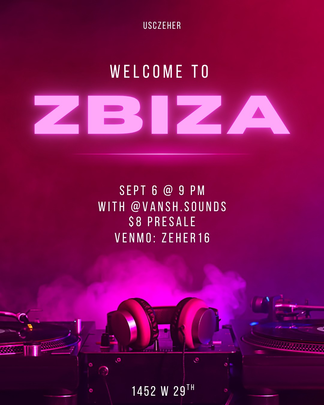 Zbiza sponsored-party flyer
